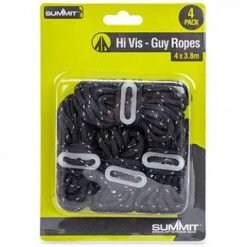 World Of Camping Pack Of 4 Black High Vis Guy Ropes